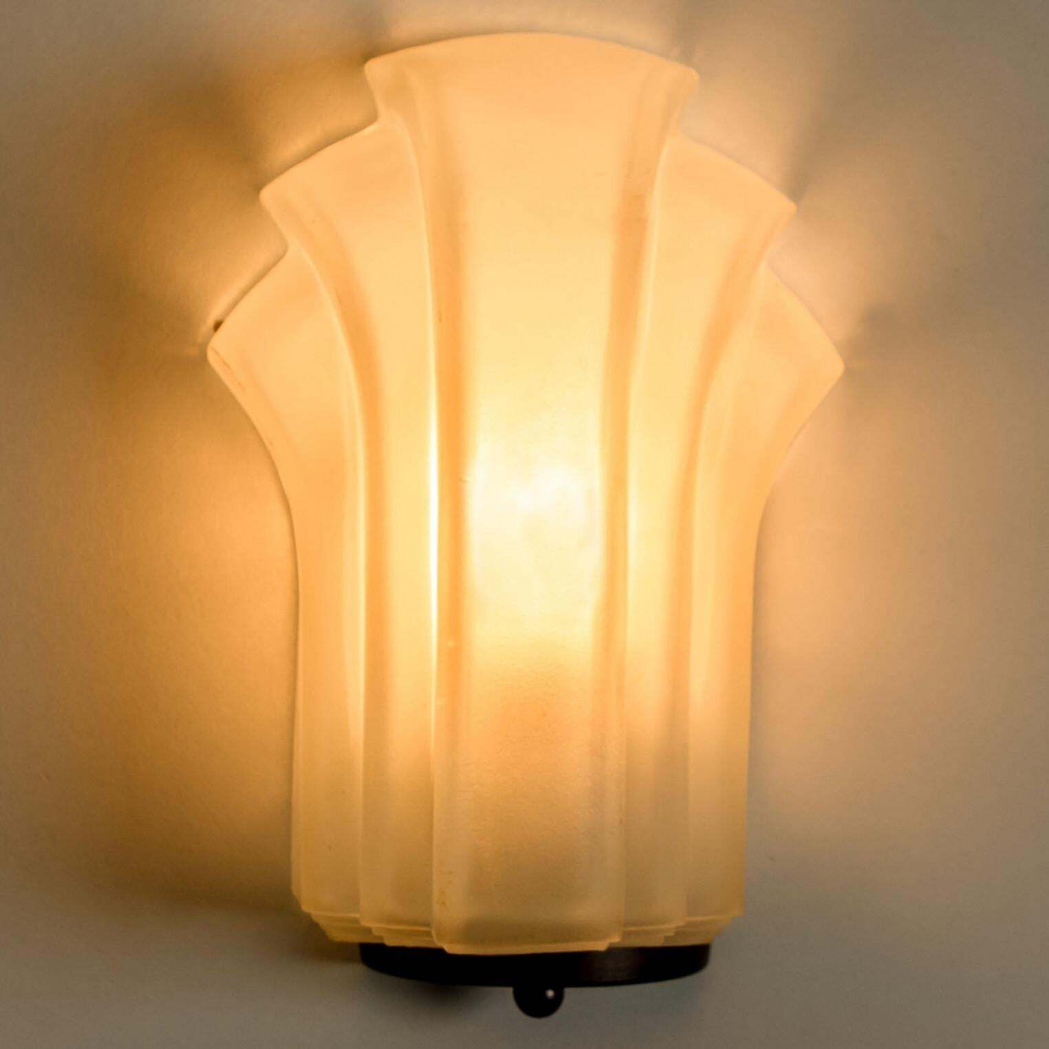 Pair Of  Art Deco Style Milk Glass Shell Wall Lights, Germany, 1970 photo buy
