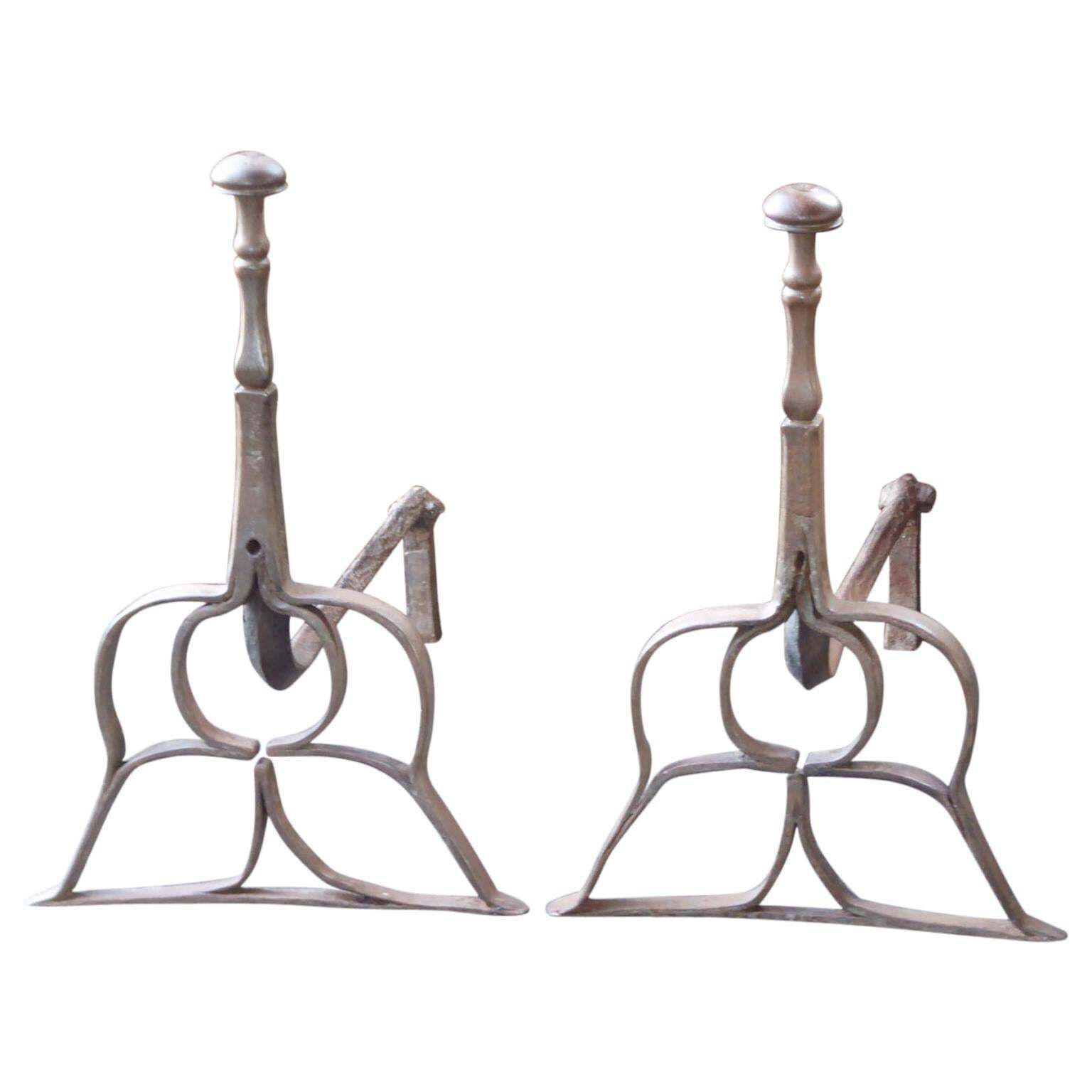 Dutch Louis III Andirons Or Firedogs, 17th Century