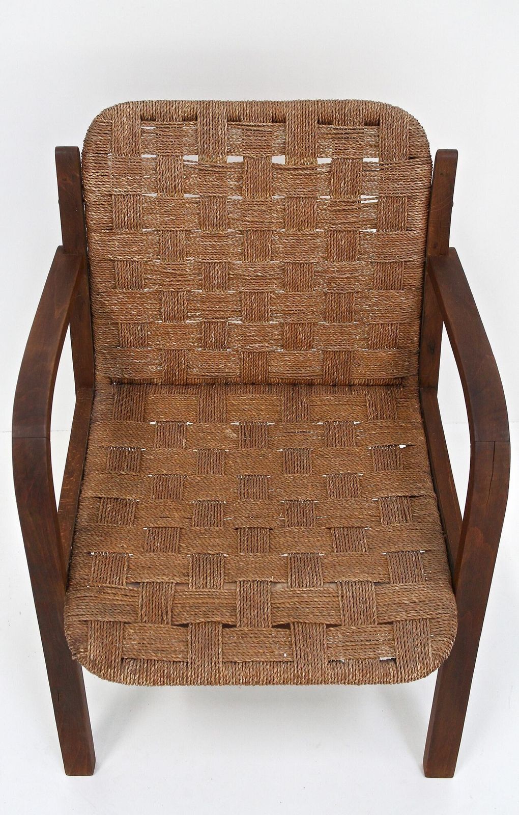 photo vinterior Pair Of Mid Century Armchairs With Woven Rope, Audoux   Minnet, Fr Ca. 1950