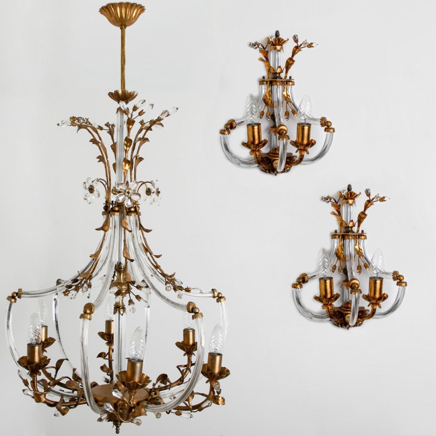 photo buy Pair Of Crystal Glass Gilt Brass Wall Lights By Palwa, 1960s