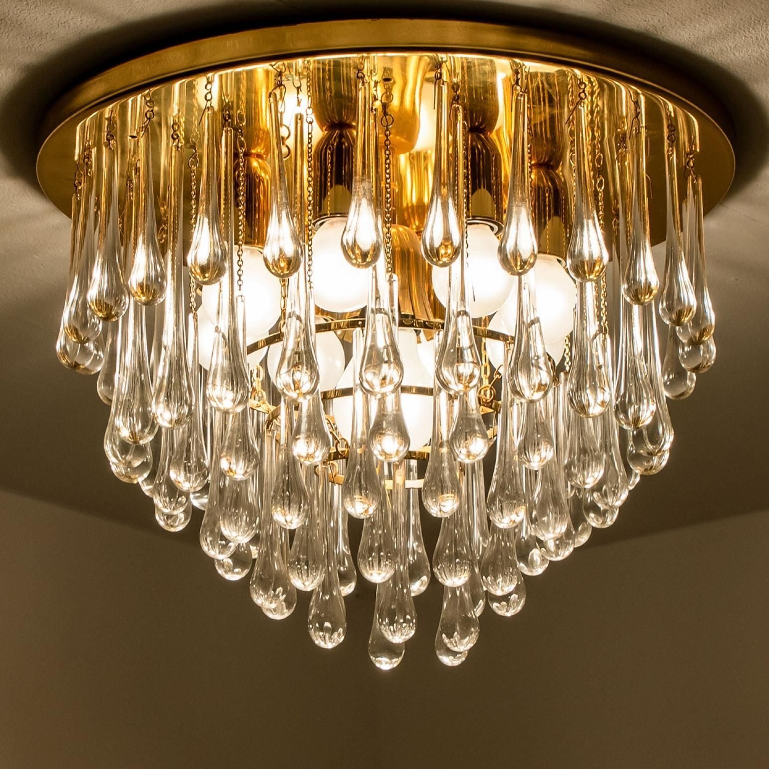 Drop Gold Glass And Brass Flush Mount By Ernst Palme, 1970s photo Lighting