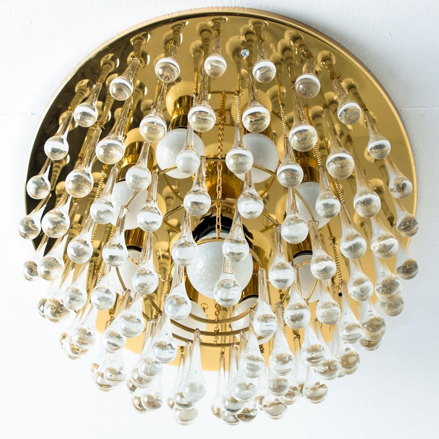 2300.0 Drop Gold Glass And Brass Flush Mount By Ernst Palme, 1970s photo