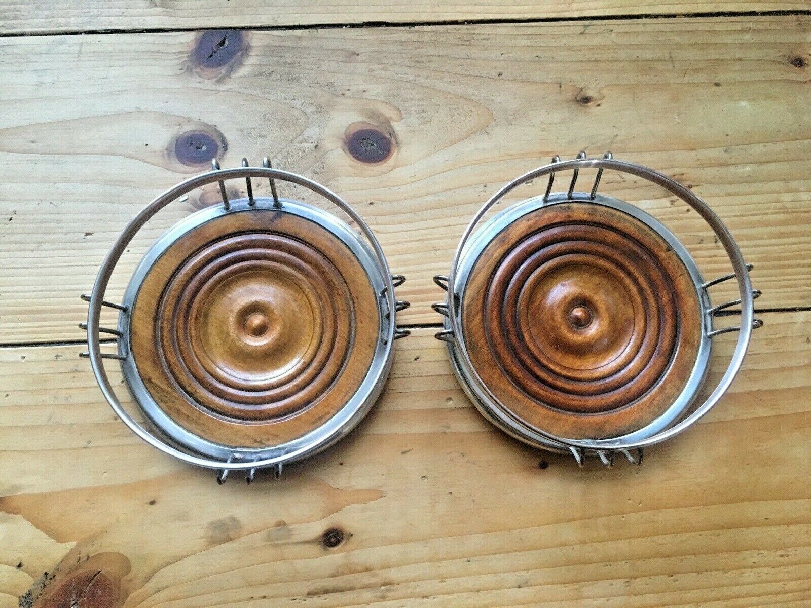 Pair Of Antique Georgian Silver Plated Copper Wire Champagne Wine Bottle Coaster photo furniture