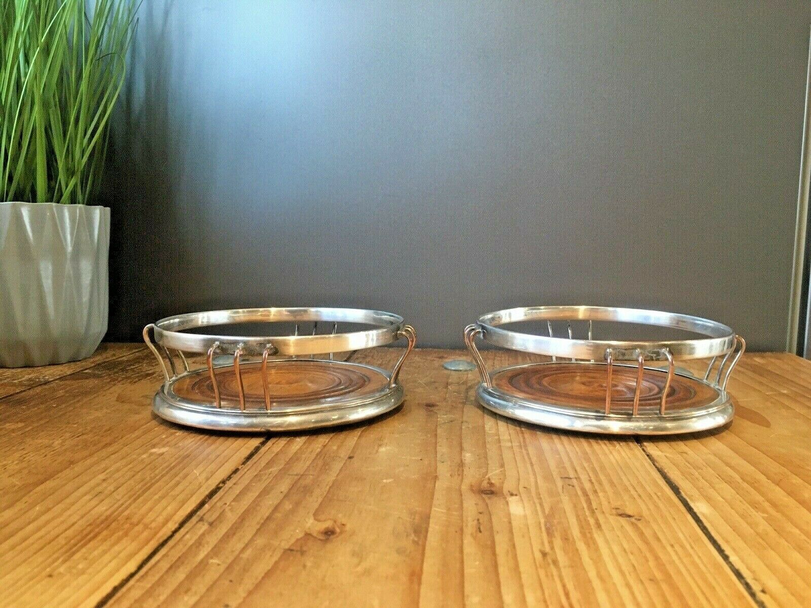 photo furniture Pair Of Antique Georgian Silver Plated Copper Wire Champagne Wine Bottle Coaster
