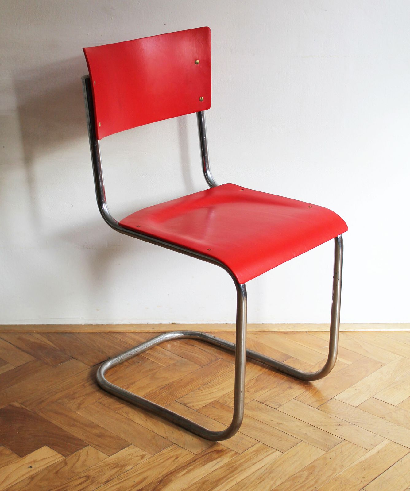Bright Red 1950's Modernist Cantilevered Chair photo for sale