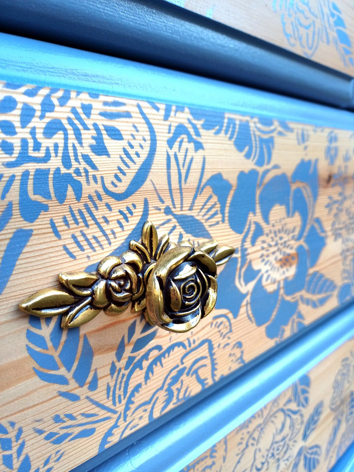 Upcycled Blue Pine Floral Chest Of Drawers photo furniture