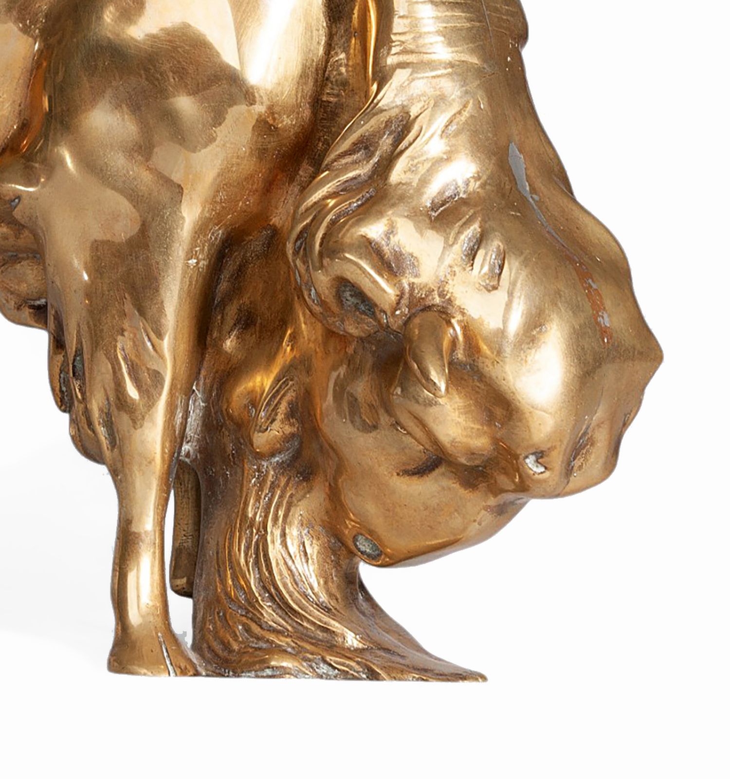 Early 20th Century Art Déco Gilt Bronze Bearded Buffalo/Bison Sculpture, France photo vintage