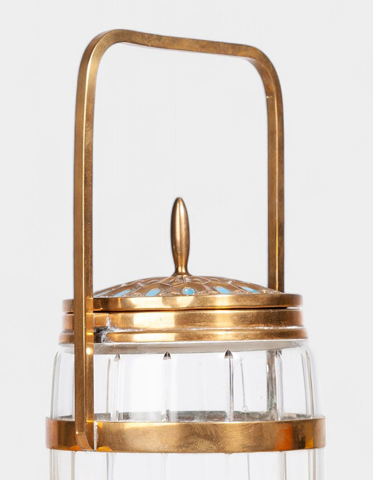 Early 20th Century Art Déco Crystal And Brass Cookie Jar/Bucket Container With Lid, France photo buy