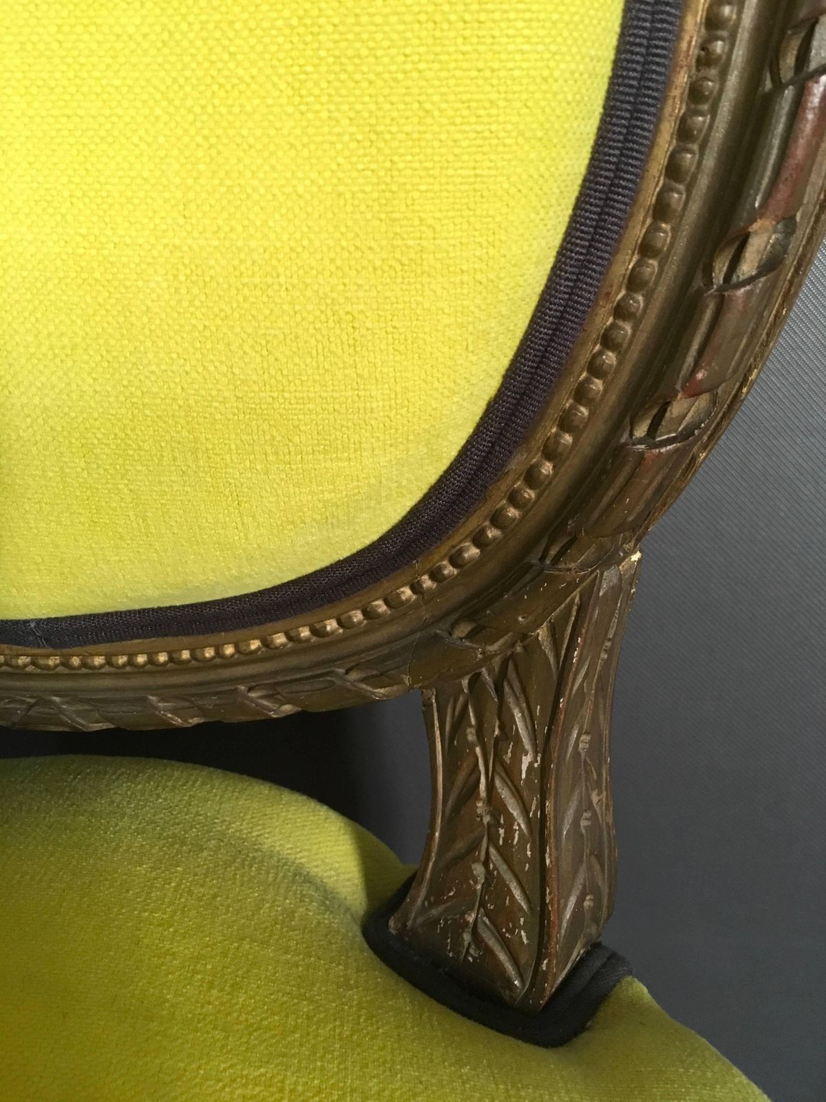 Mid 19th Century Pair French Provincial Wooden Chairs Yellow Linen photo vinterior