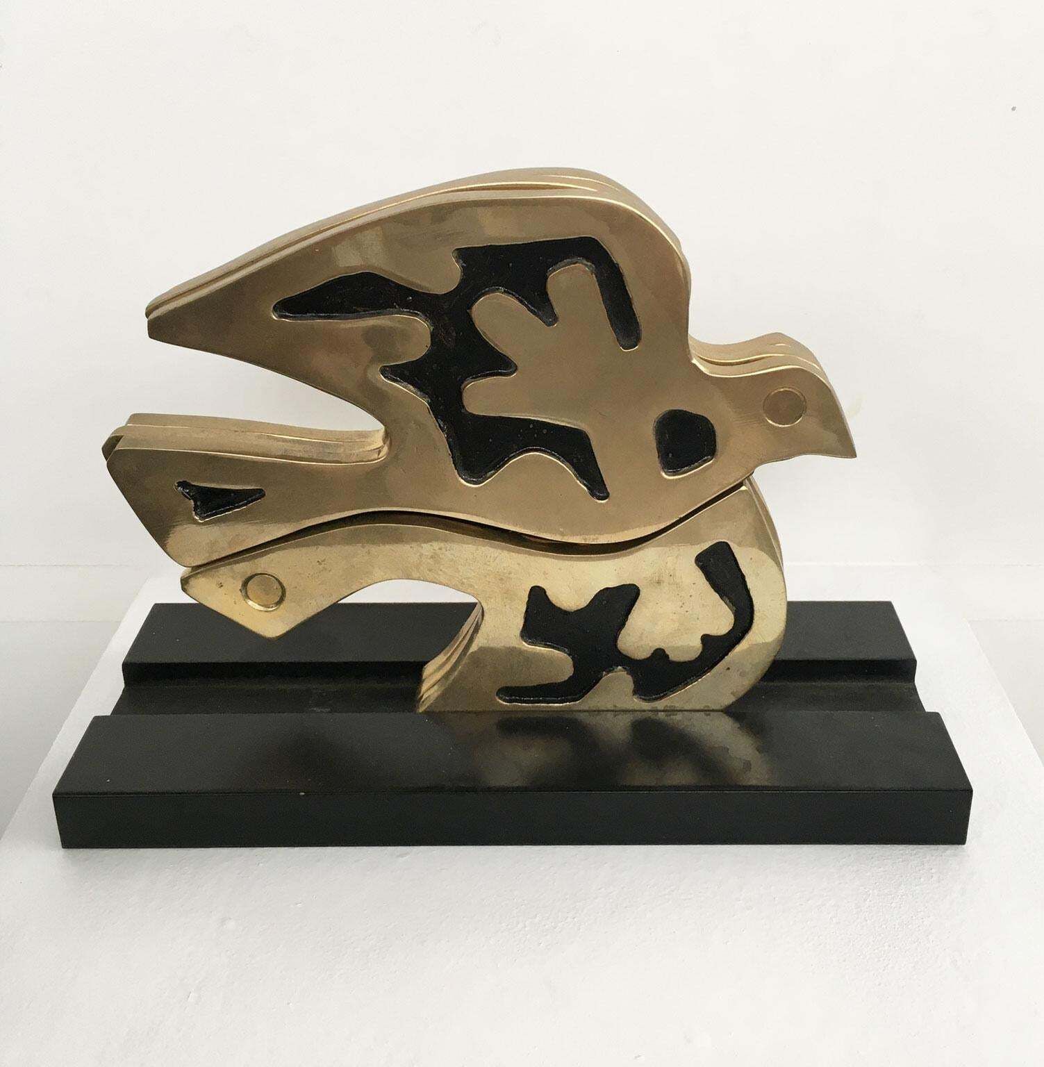 1980 Italy Abstract Bronze Sculpture Bruno Chersicla  Colomba Dove photo vintage