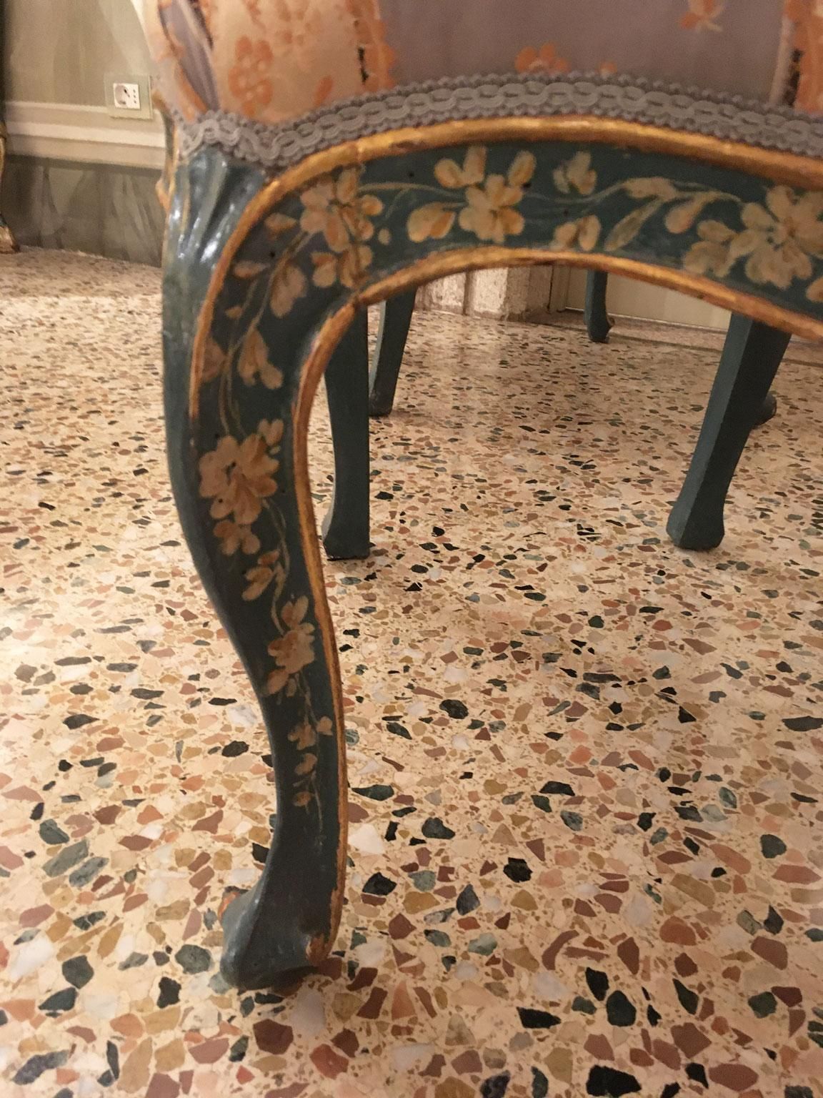 photo buy 1750 Venezia Italy Set 4 Blue Lacquered Wooden Dining Armchairs With Flowers