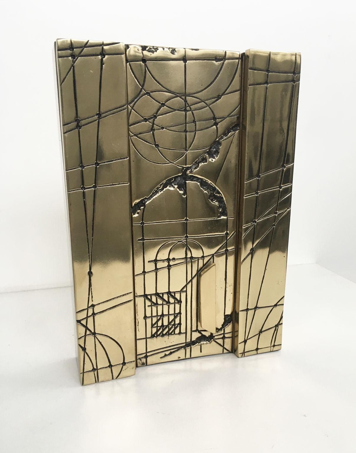 1980 Italy Bronze Abstract Sculpture Walter Valentini Città Del Sole photo vintage