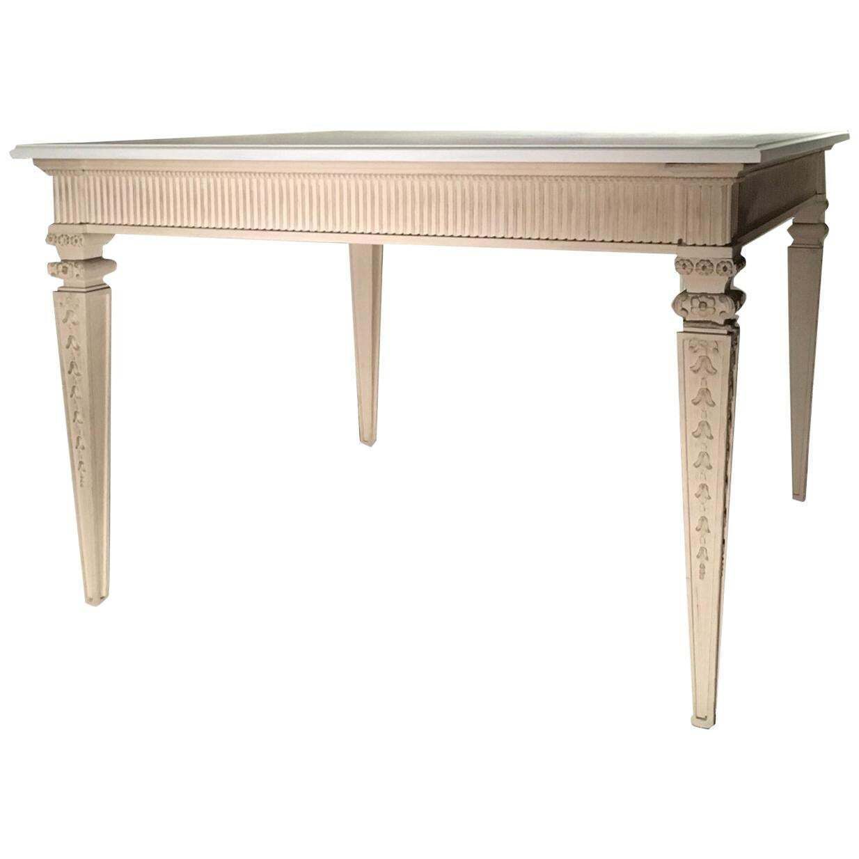 France French Provincial Style White Lacquered Wooden Dining Table