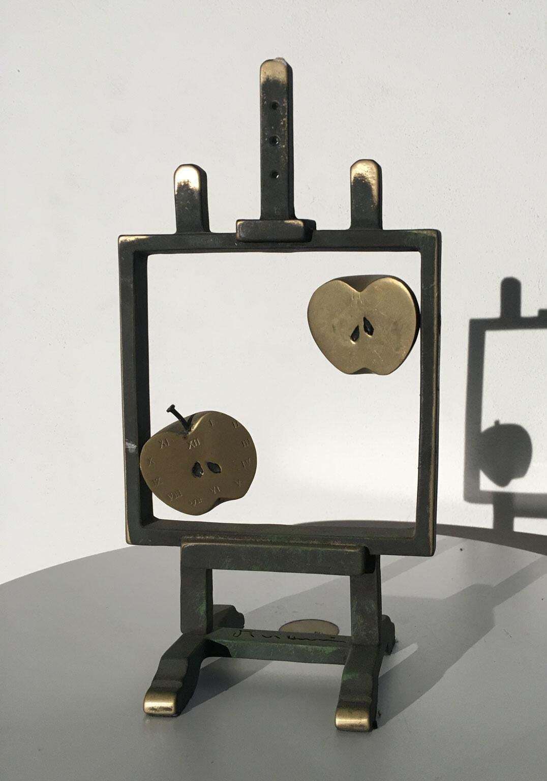 1976 Italy Bronze Abstract Sculpture By Vanni Viviani Easel With Two Half Apples photo for sale