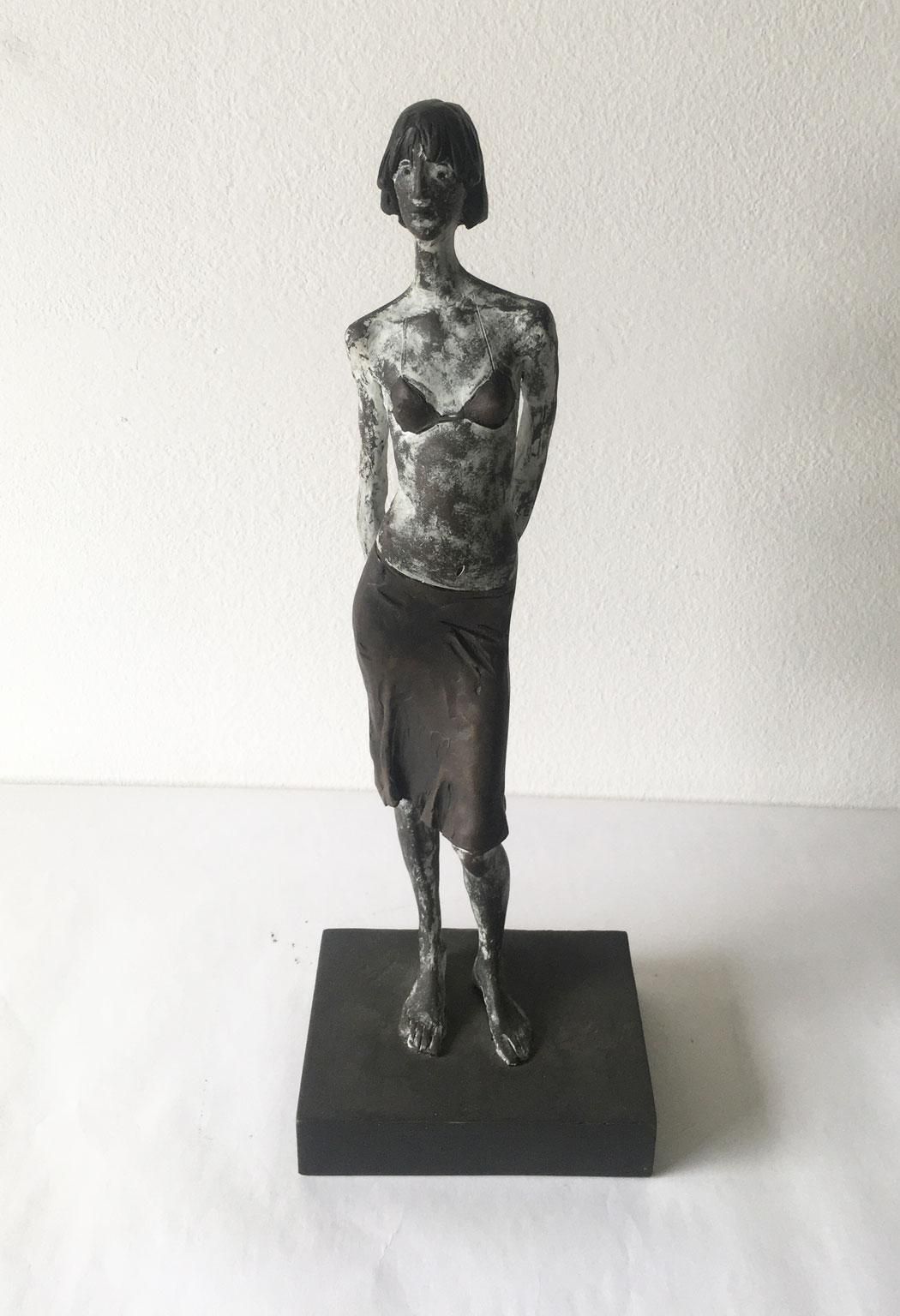 Italy Cast Lost Wax Woman Figurine Bronze Sculpture By Aron Demetz Guardando photo for sale
