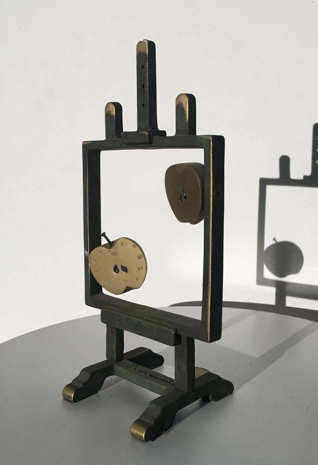 1976 Italy Bronze Abstract Sculpture By Vanni Viviani Easel With Two Half Apples photo Art