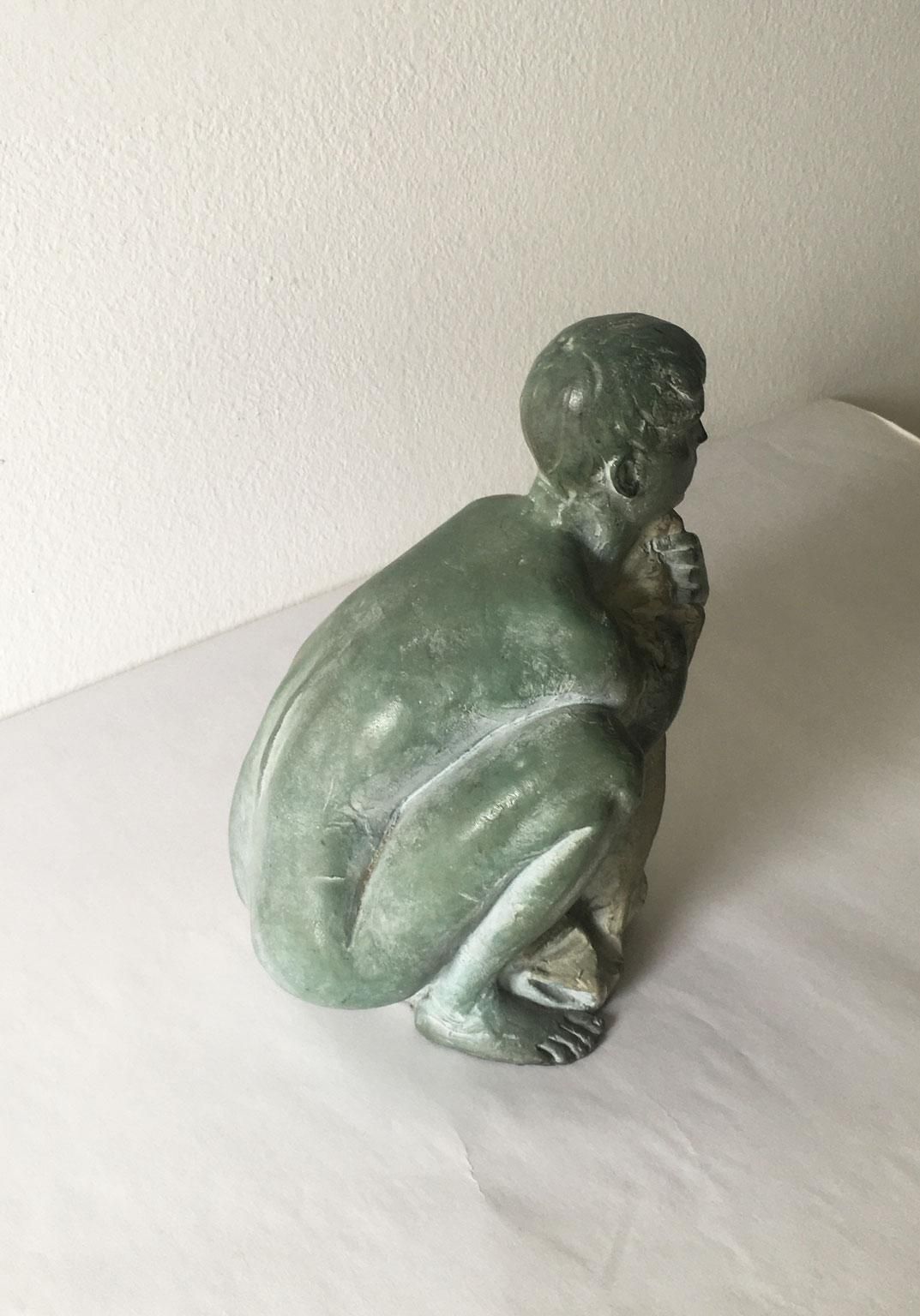 1995 Italy Bronze Sculpture By Giuseppe Bergomi Davanti Al Mare photo vintage