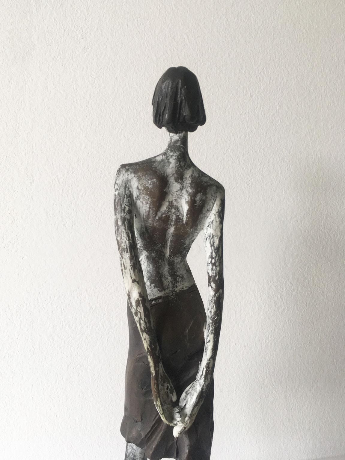 photo buy Italy Cast Lost Wax Woman Figurine Bronze Sculpture By Aron Demetz Guardando