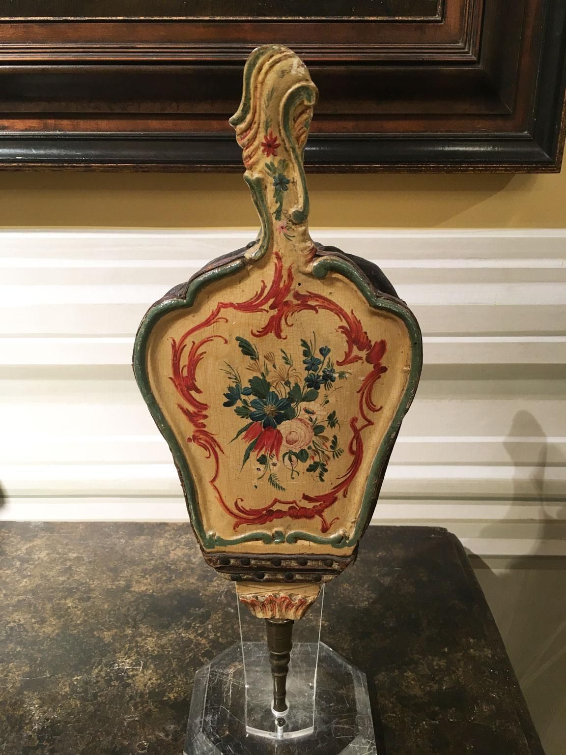 1750 Venezia Italy Yellow Lacquered Carved Wooden Fireplace Bellows With Flowers photo furniture