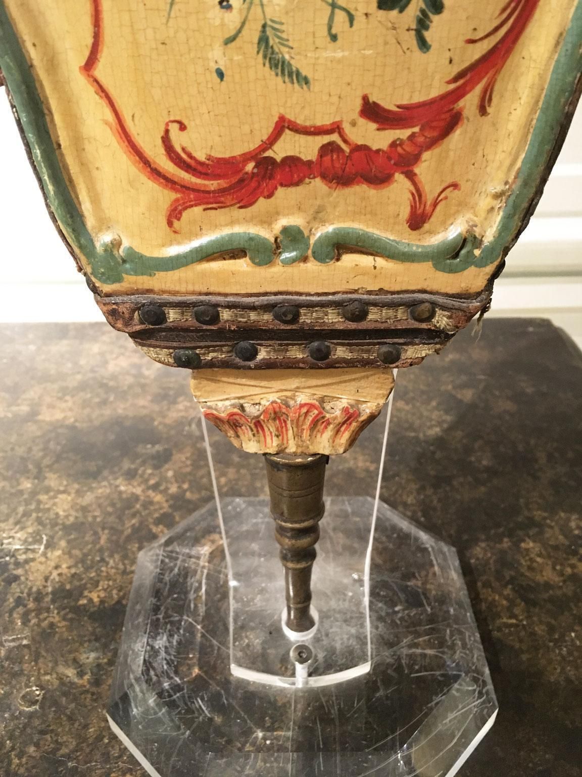 1750 Venezia Italy Yellow Lacquered Carved Wooden Fireplace Bellows With Flowers photo vinterior