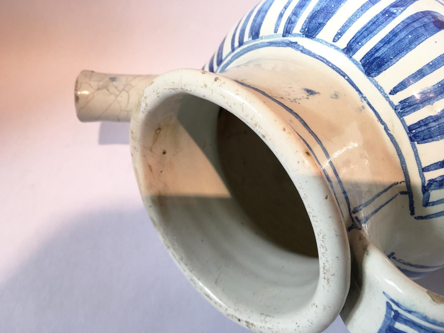 photo furniture Italy Mid 18th Century Pair Of Ceramic Carafes In White And Blue For Pharmacy