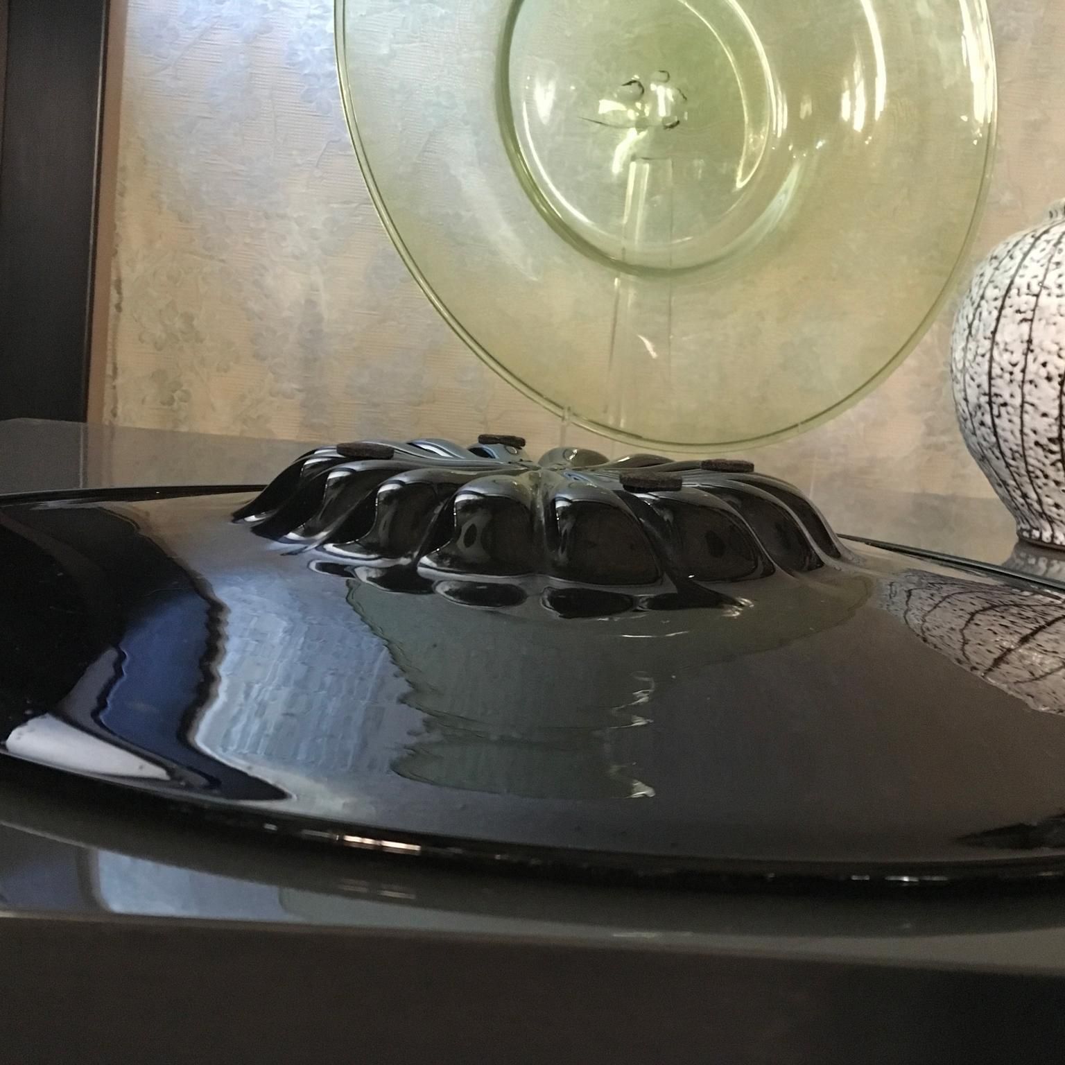 1960 Venezia Italy Mid Century Modern Murano Blown Black Glass Bowl photo vinterior