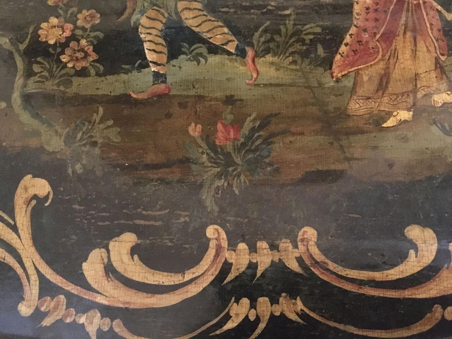 photo for sale 1750 Venezia Italy Green Lacquered Wooden Tray With Chinese Figures