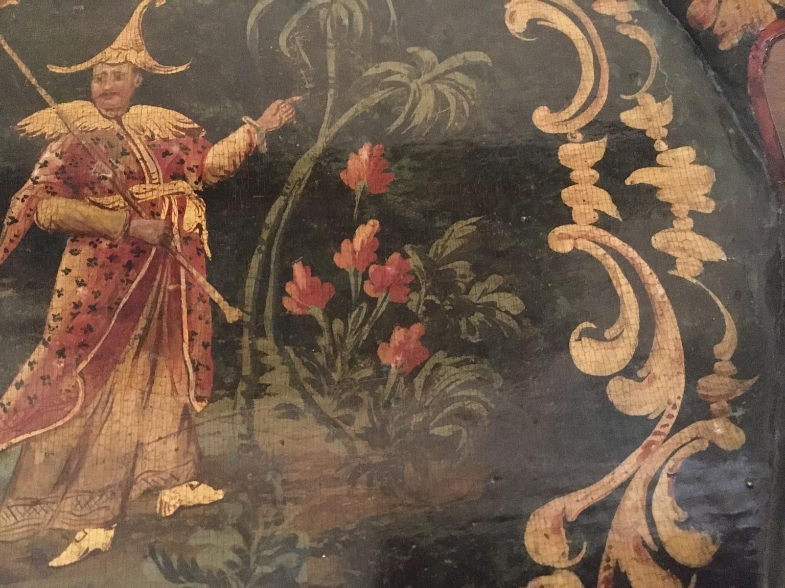 Home Decor 1750 Venezia Italy Green Lacquered Wooden Tray With Chinese Figures photo