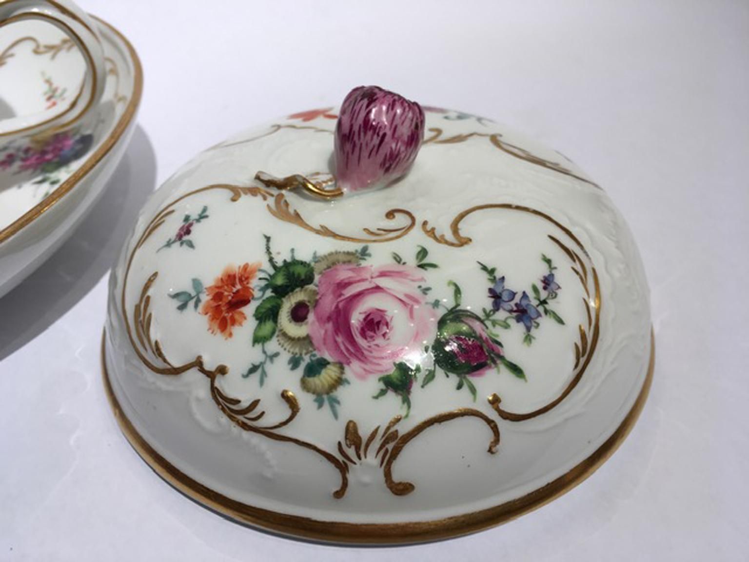 Meissen Mid 19thcentury Golden Porcelain Covered Cup Multicolors Flower Drawings photo buy