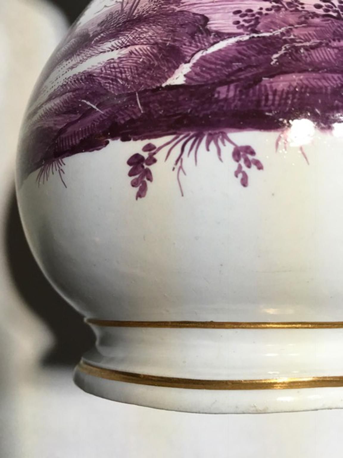 3403.0 Italy Richard Ginori Mid 18th Century Porcelain Coffee Pot Landscapes In Purple photo
