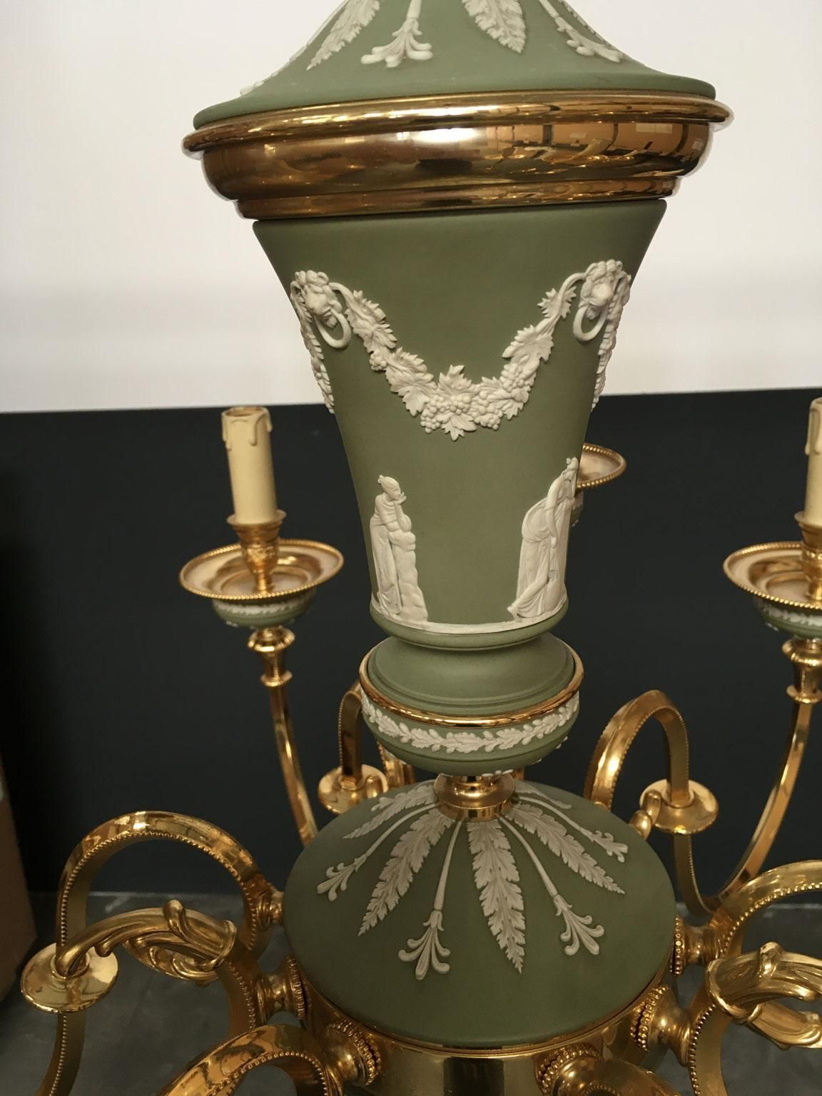 photo furniture 1970 Italy Hollywood Regency Style Green Porcelain And Brass Chandelier 9 Lights