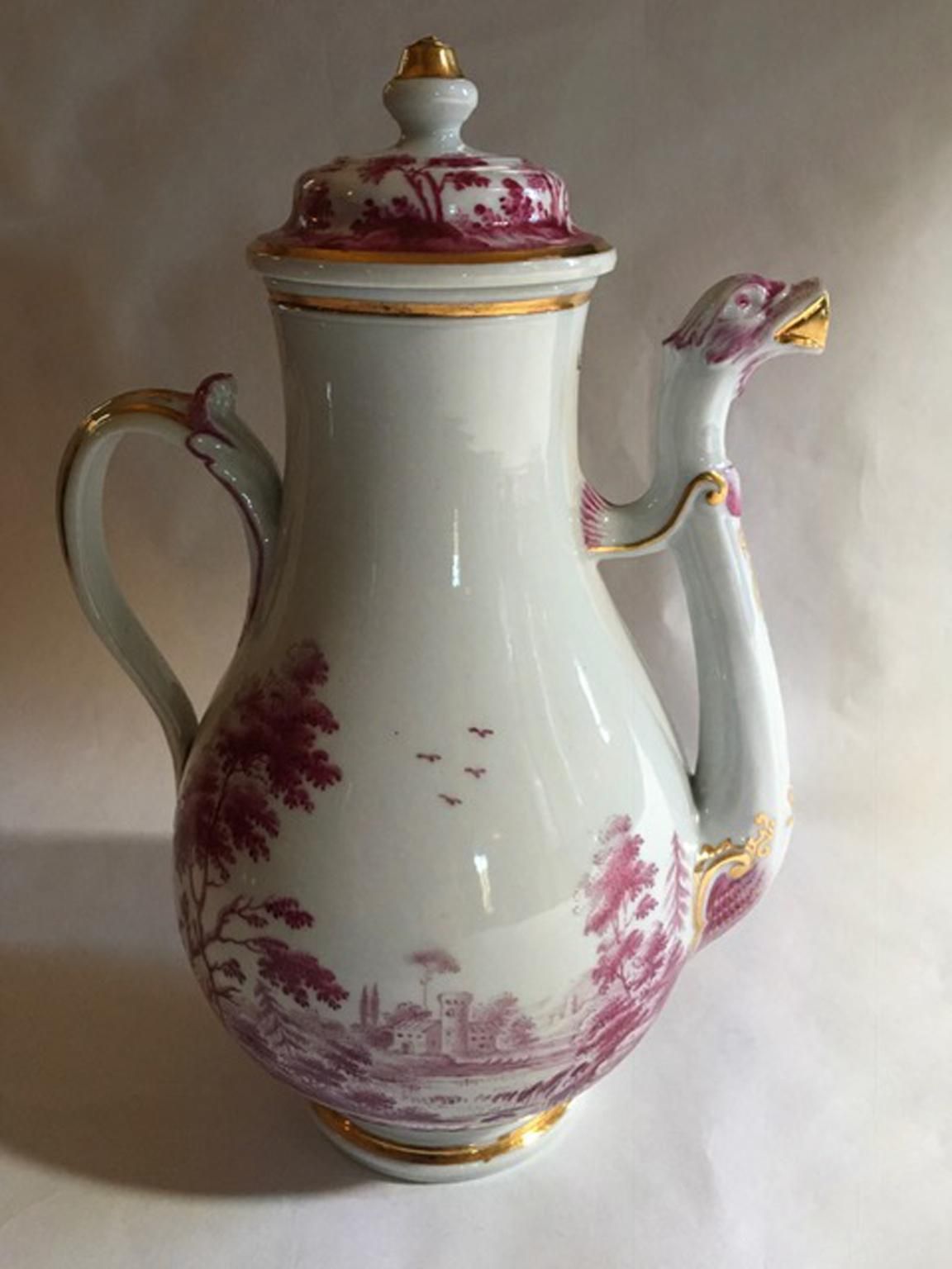 Italy Richard Ginori Mid 19th Century Porcelain Tea Pot Pink Landscape photo furniture