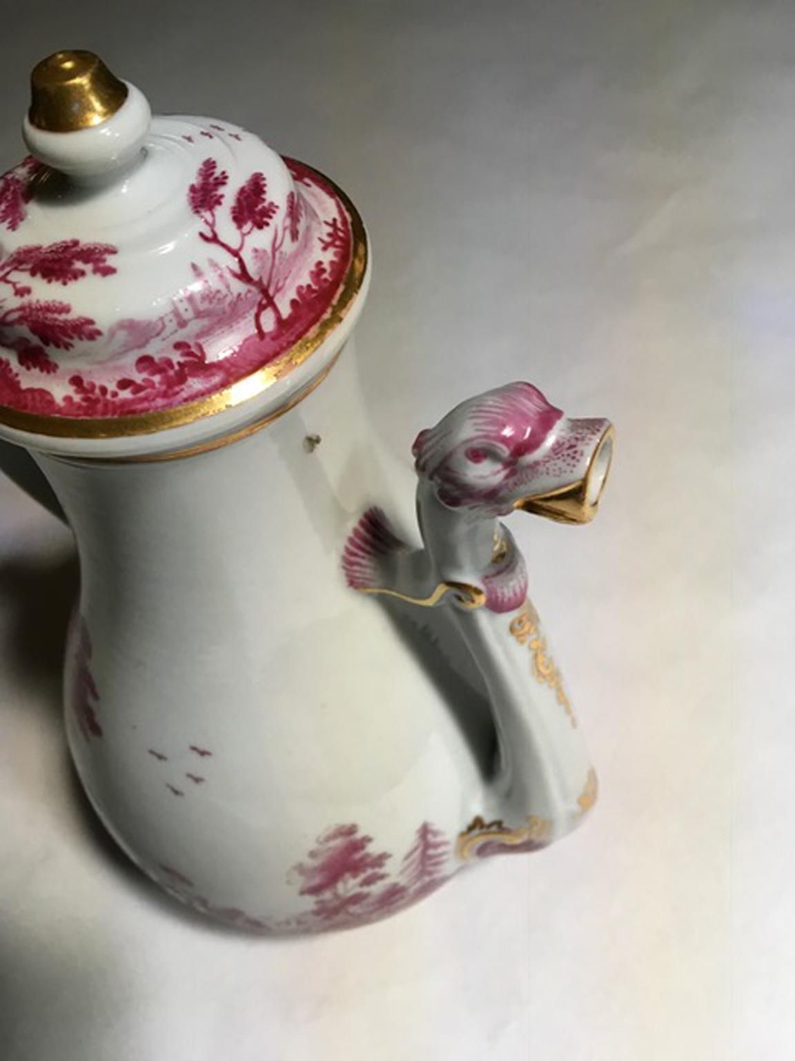 Home Decor Italy Richard Ginori Mid 19th Century Porcelain Tea Pot Pink Landscape photo