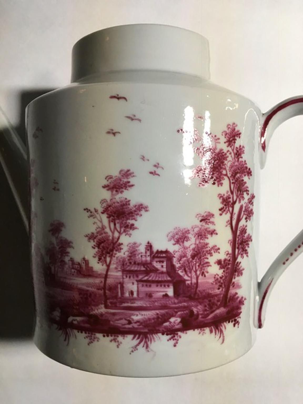 photo for sale Richard Ginori Late 18th Century Porcelain Tea Pot With Hand Painted Landscapes