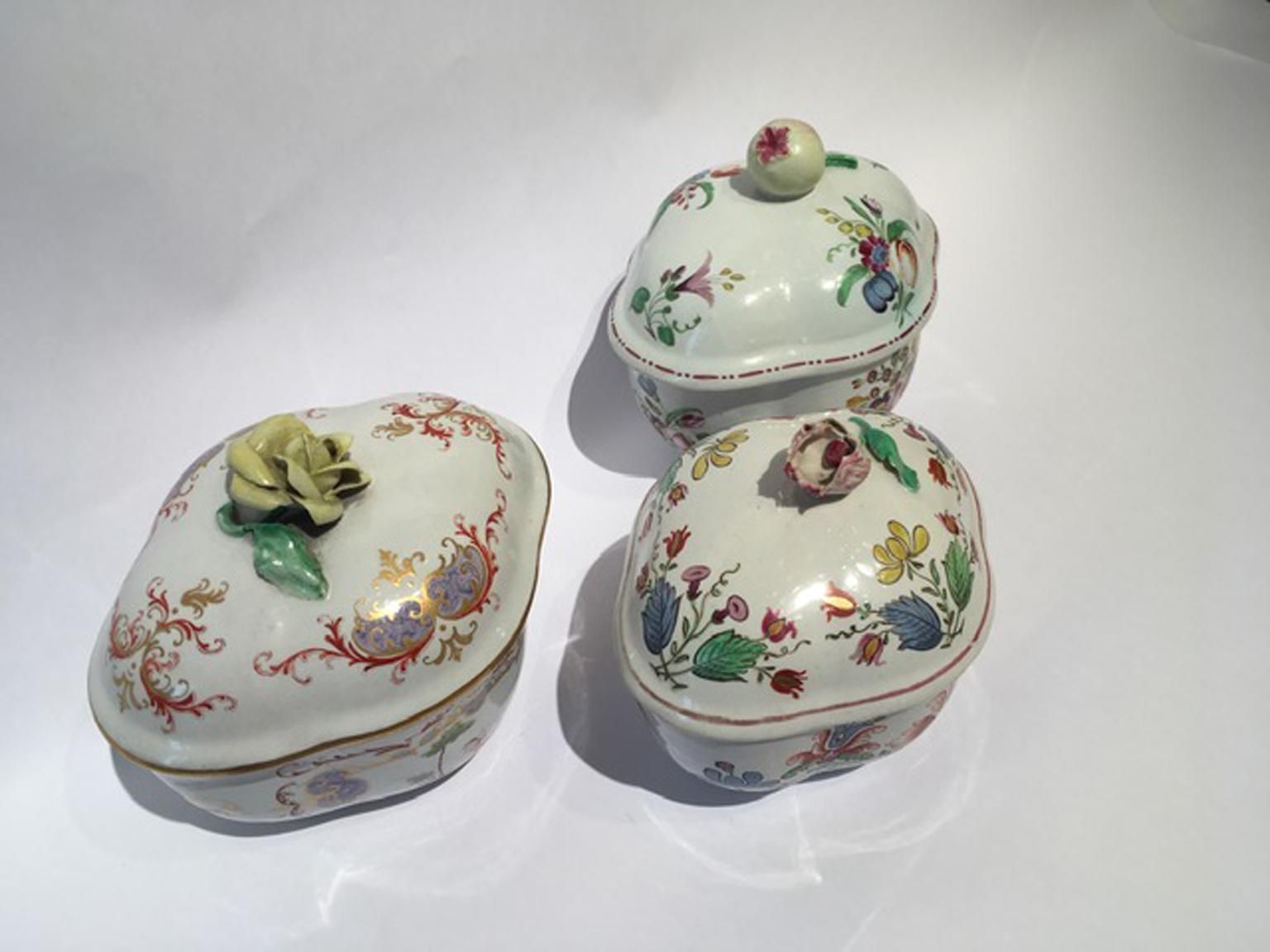 Italy Late 18th Century Richard Ginori Set 3 Porcelain Sugar Bowls Floral Decor photo Home Decor