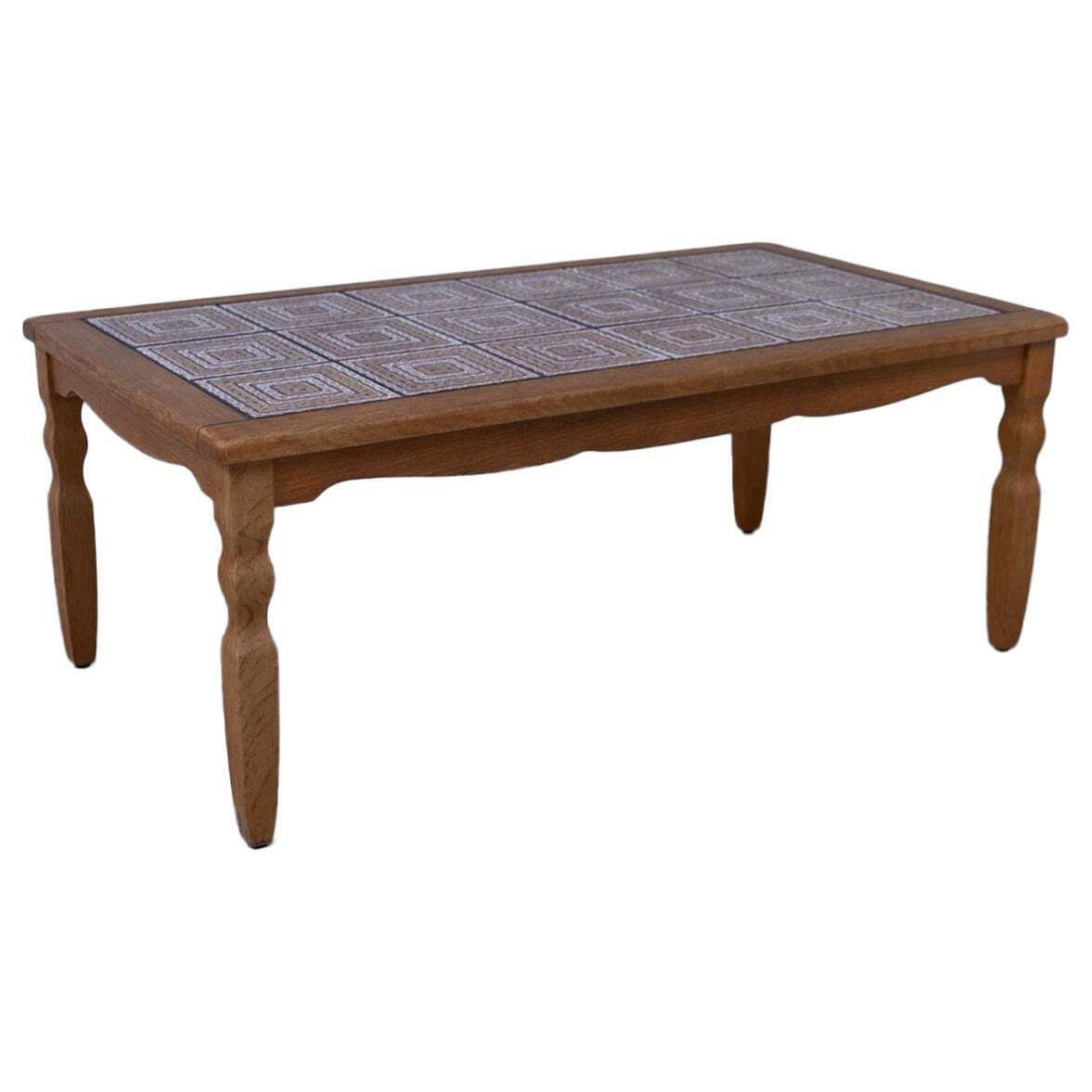 Vintage Danish Brutalist Coffee Table In Oak With Tiles, 1960s.