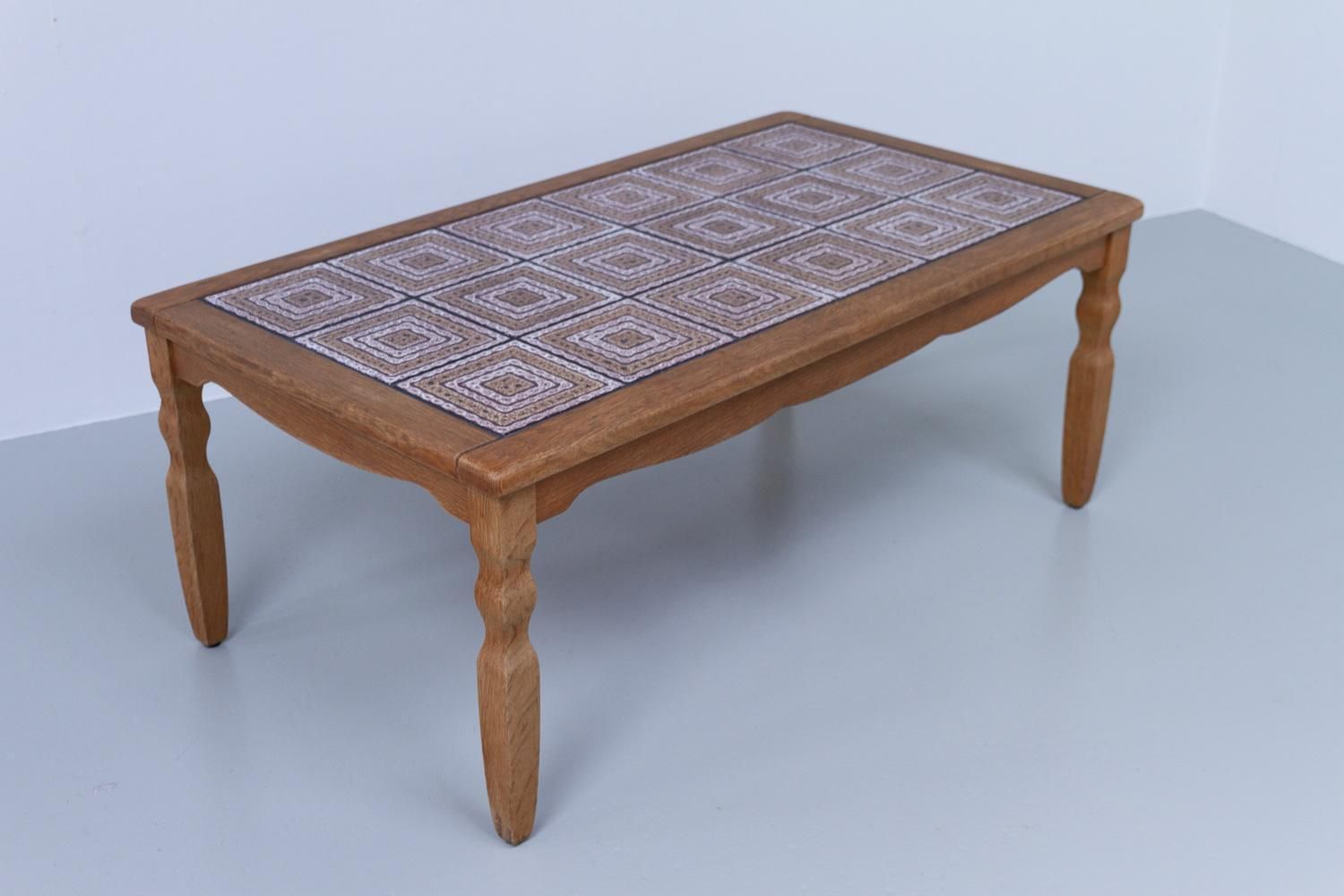 Vintage Danish Brutalist Coffee Table In Oak With Tiles, 1960s. photo furniture