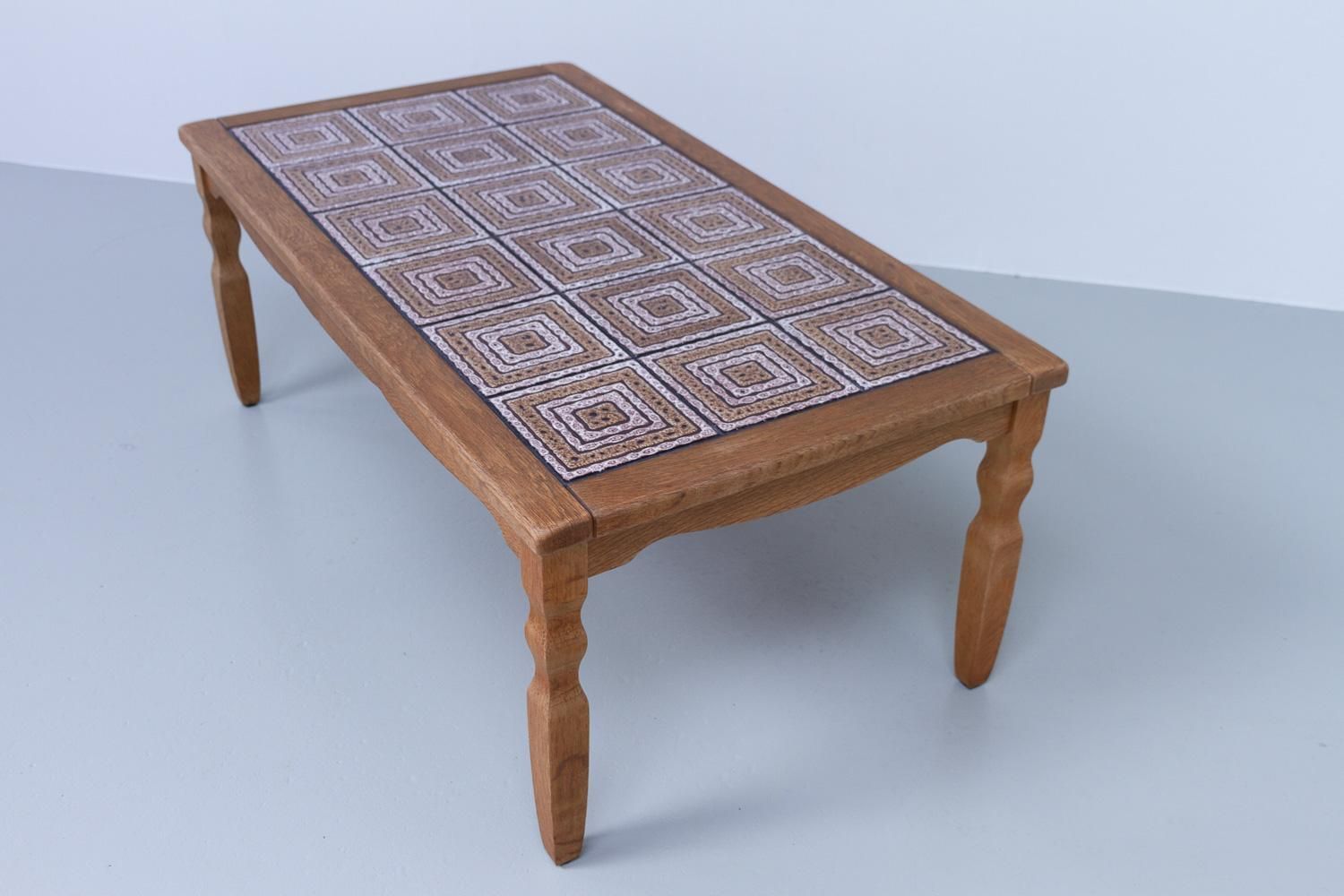 Vintage Danish Brutalist Coffee Table In Oak With Tiles, 1960s. photo for sale