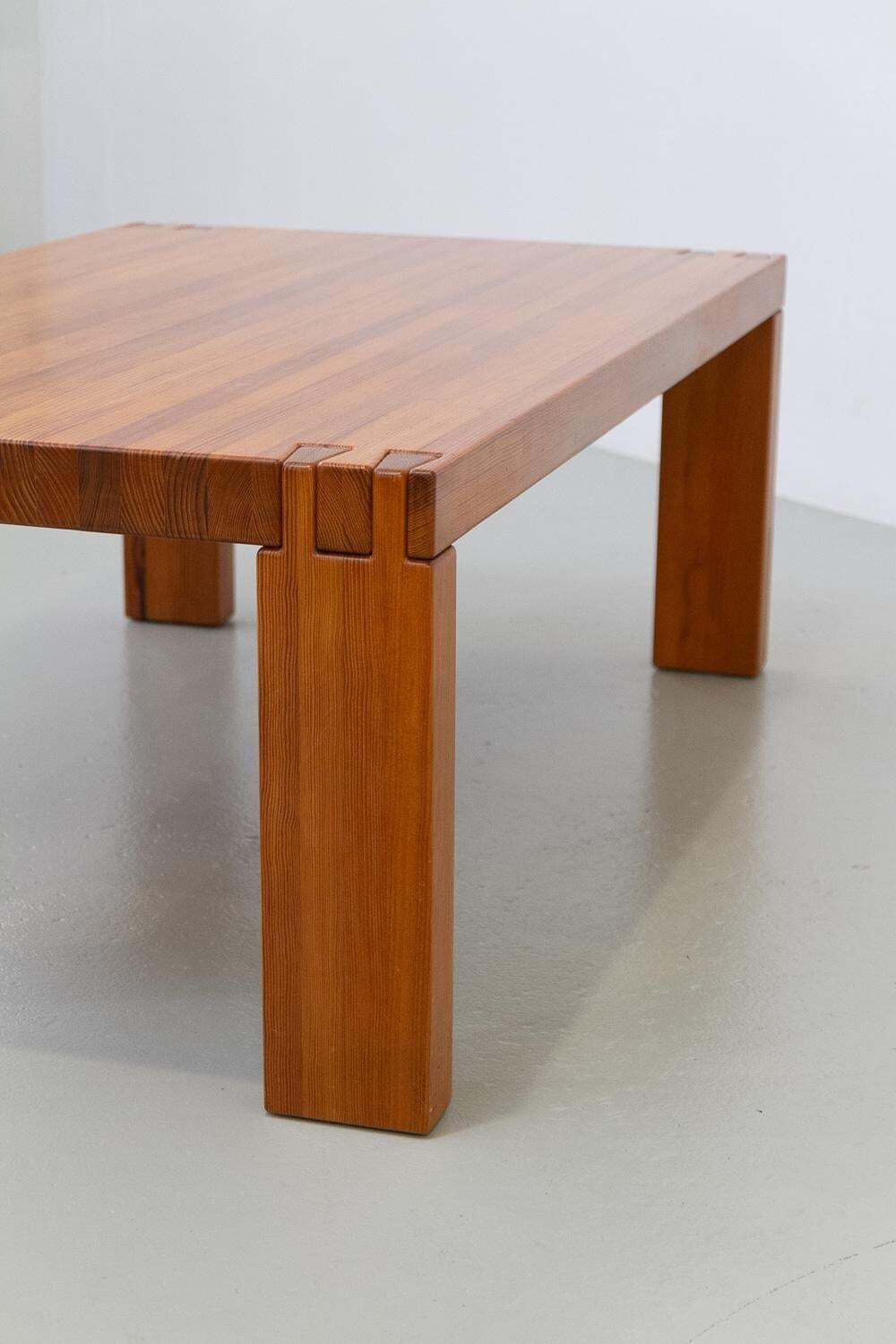 photo furniture Danish Modern Rectangular Brutalist Coffee Table In Oregon Pine, 1970s.