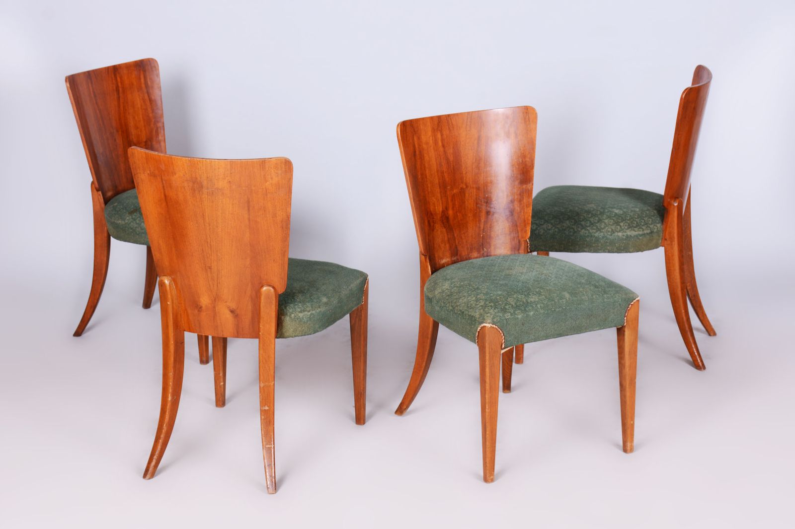 Set Of 4 Original Art Deco Chairs, J. Halabala, Up Zavody, Chrome, Czech, 1940s