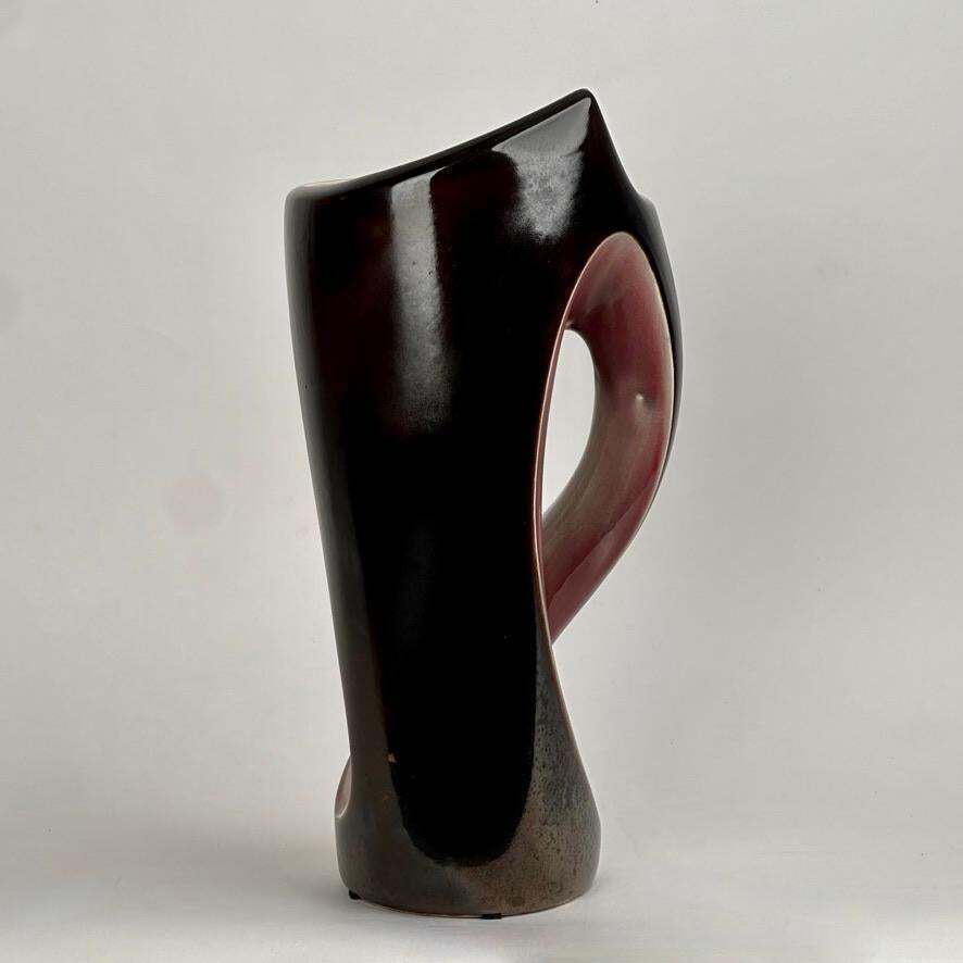 Mid Century Modern Italian Dark Brown & Mauve Glazed Ceramic Sculptural Vase photo Home Decor
