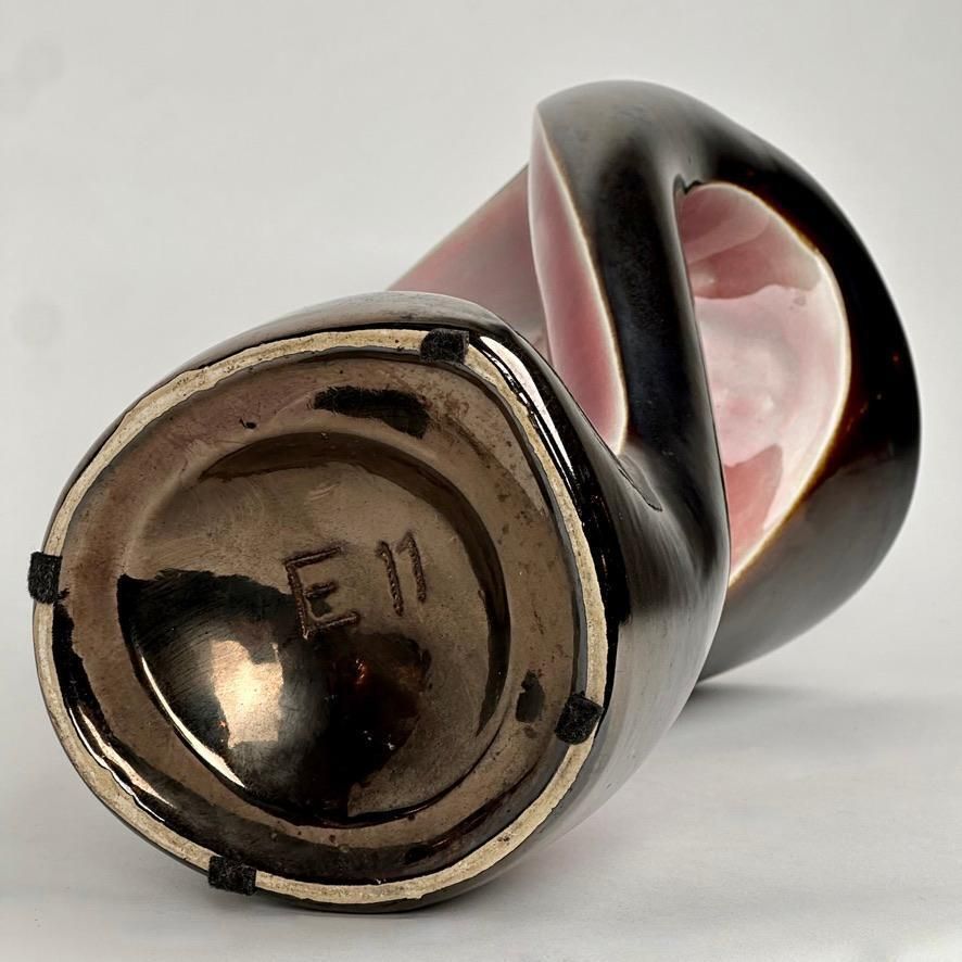 photo vinterior Mid Century Modern Italian Dark Brown & Mauve Glazed Ceramic Sculptural Vase