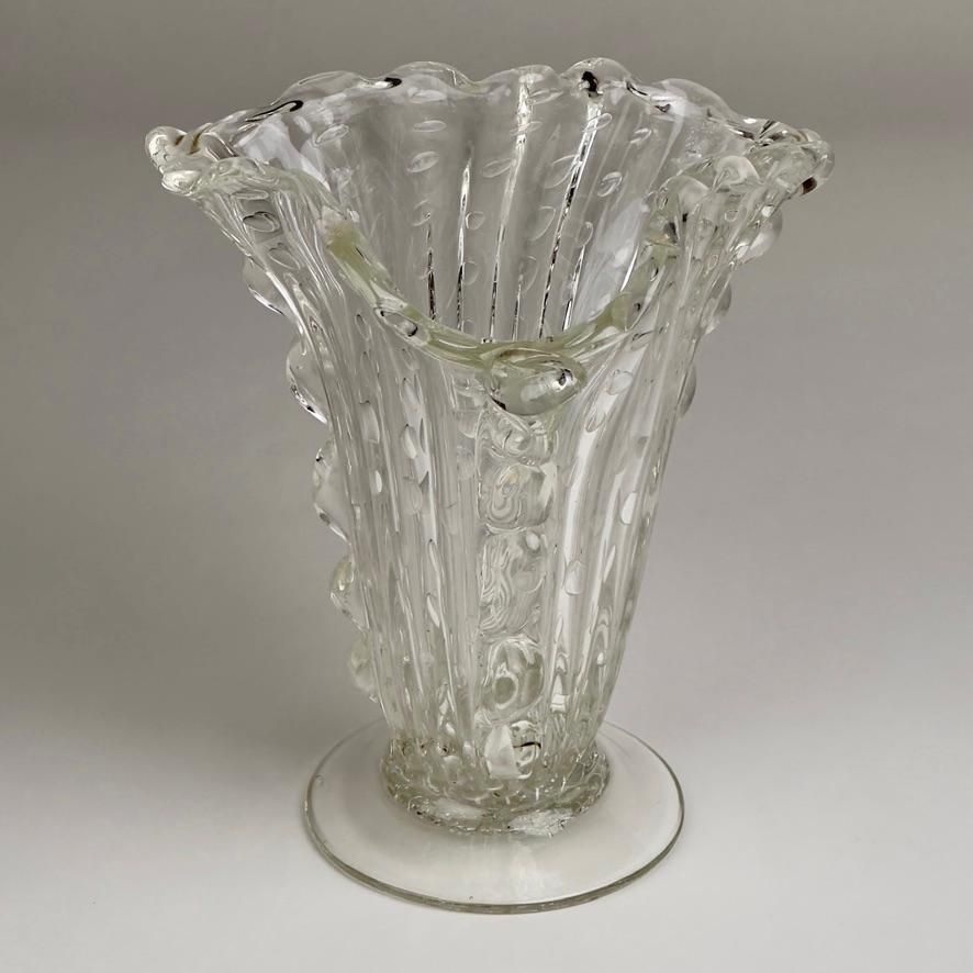 Mid Century Modern Transparent Bullicante Murano Art Glass Vase By Barovier&Toso photo for sale