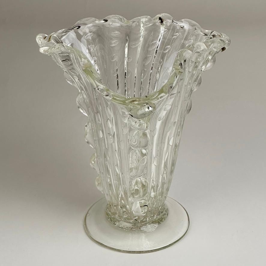 Mid Century Modern Transparent Bullicante Murano Art Glass Vase By Barovier&Toso photo Home Decor