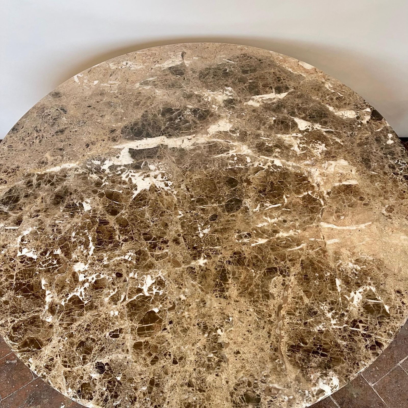Marzio Cecchi Chestnut Emperor Marble & White Iron W/ Brass Details Round Table photo for sale