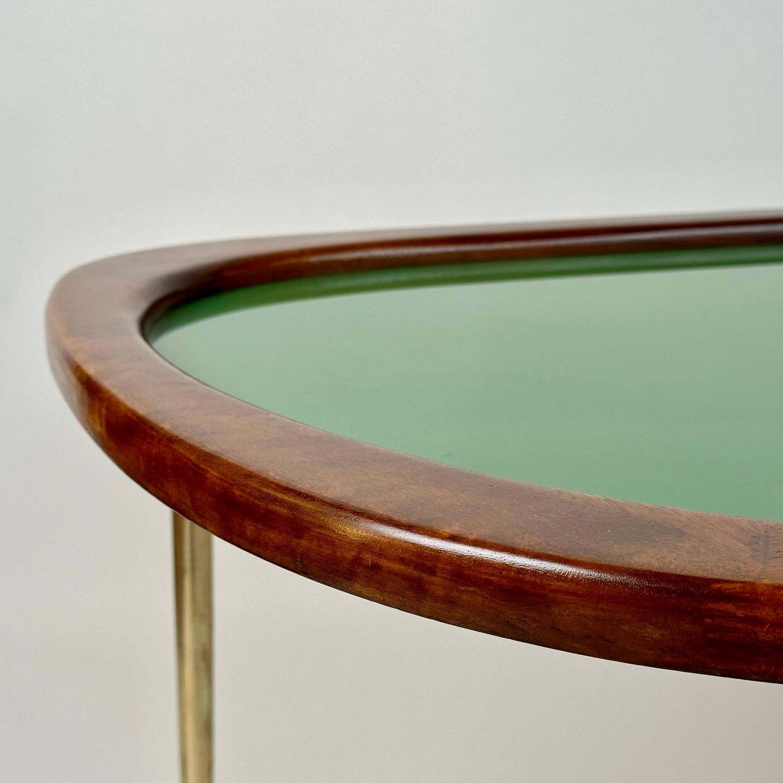 Late 20th Century Wood, Brass & Green Opaline Glass Amorphous Shape Coffee Table photo for sale