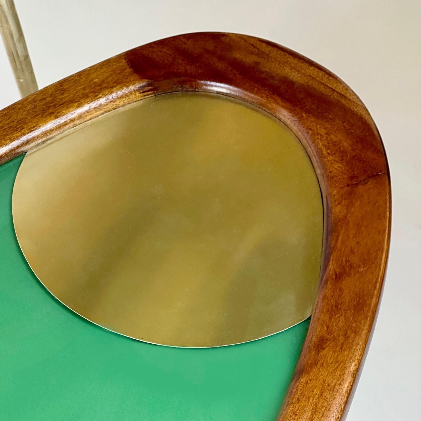 Late 20th Century Wood, Brass & Green Opaline Glass Amorphous Shape Coffee Table photo Furniture