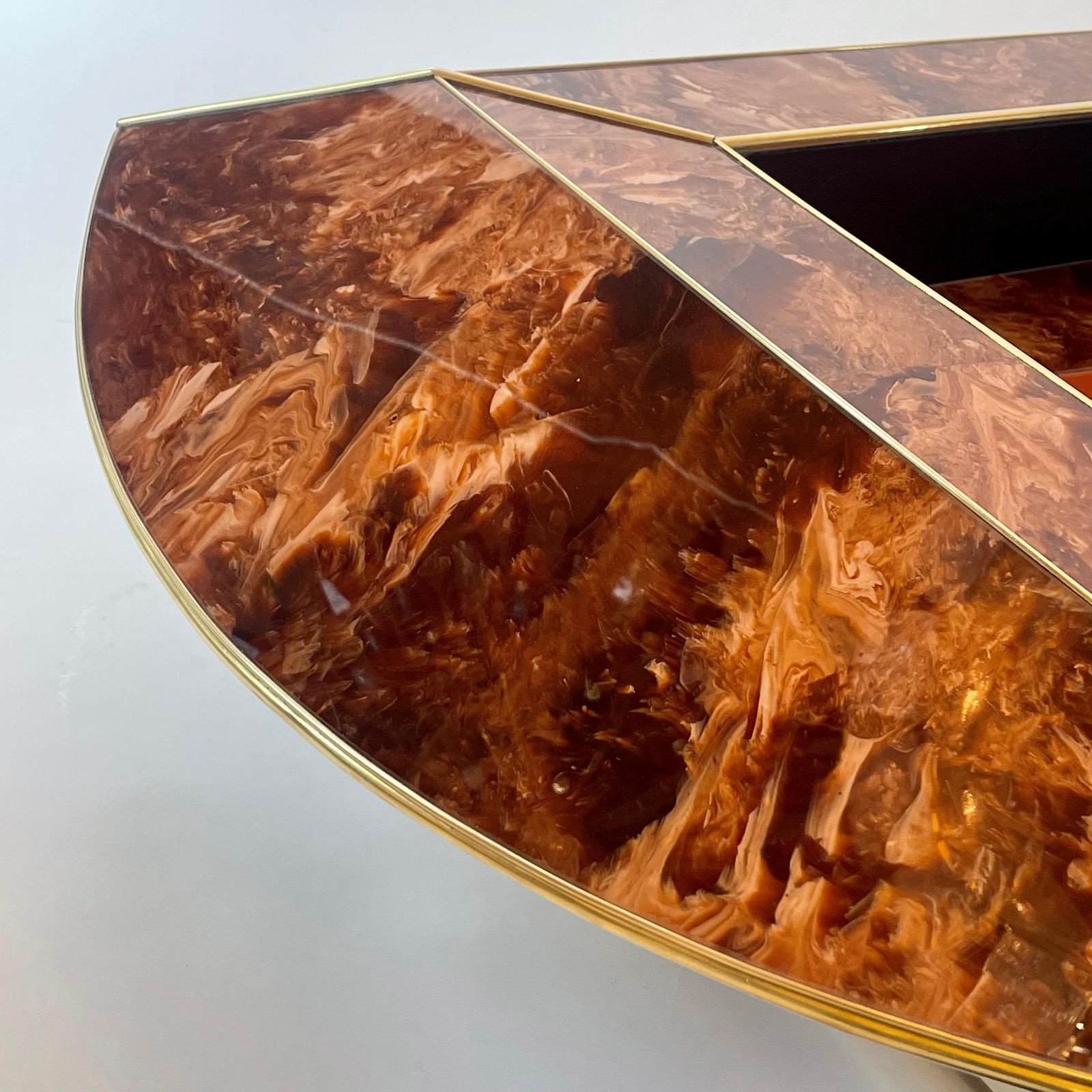 Late 20th Century Brown & Orange Murano Glass W/ Brass Finishings Cocktail Table photo buy