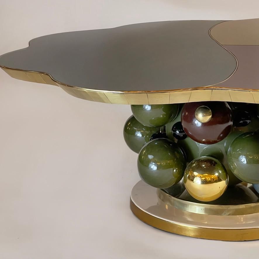 Late 20th Century Flower Shape W/ Opaline Glass & Ceramic Balls Coffee Table photo vinterior