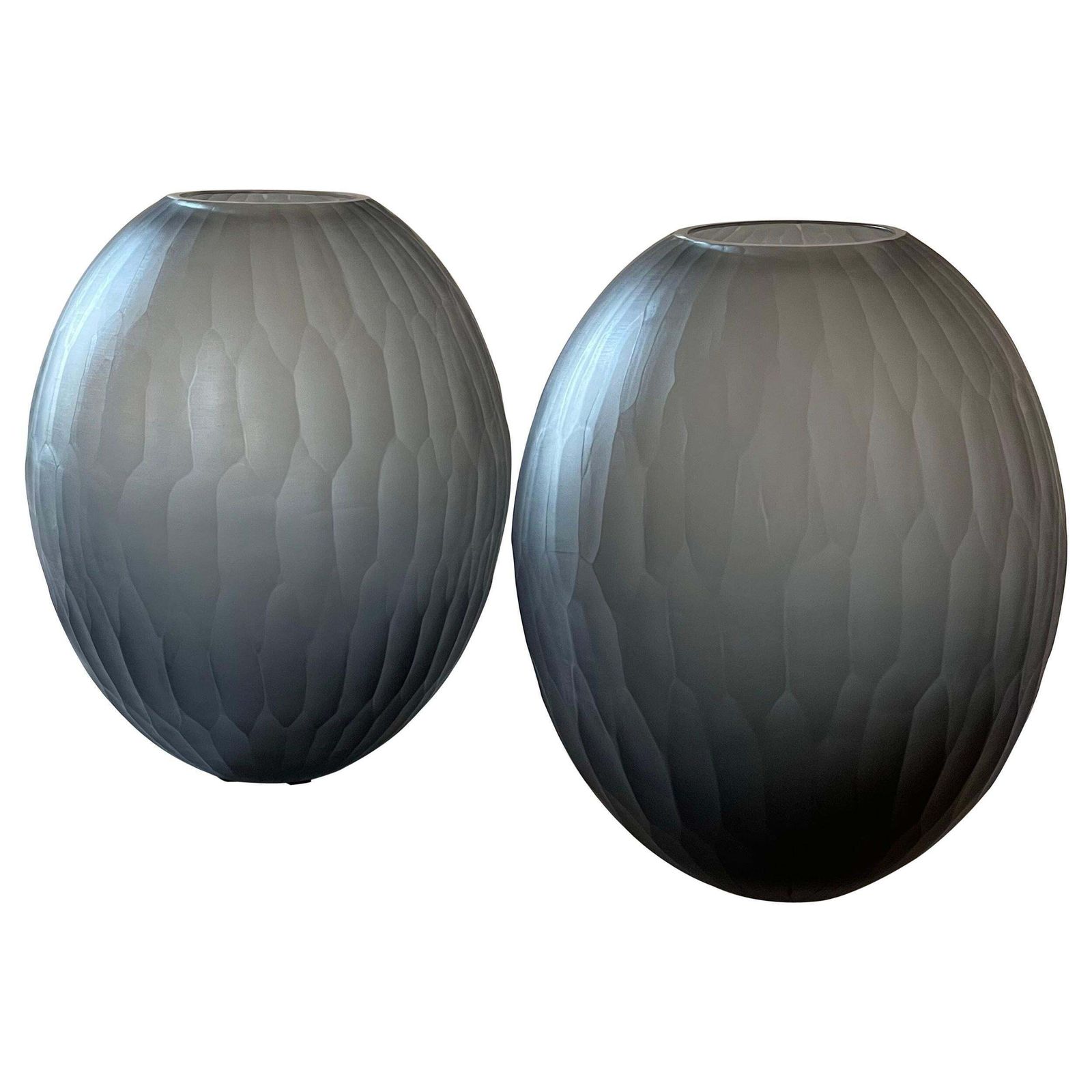 Late 20th Century Pair Of Sculptural Gray Murano Glass Vases